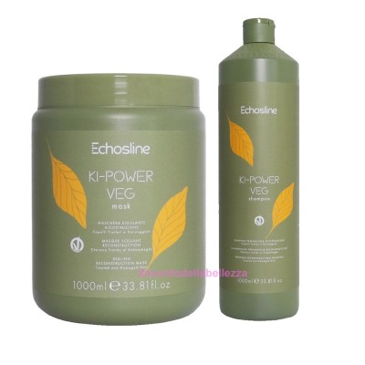 Shampoo Preparatore Ricostruzione 1000ml + Maschera Sigillante Ricostruzione 1000ml - Ki Power Veg - ECHOSLINE